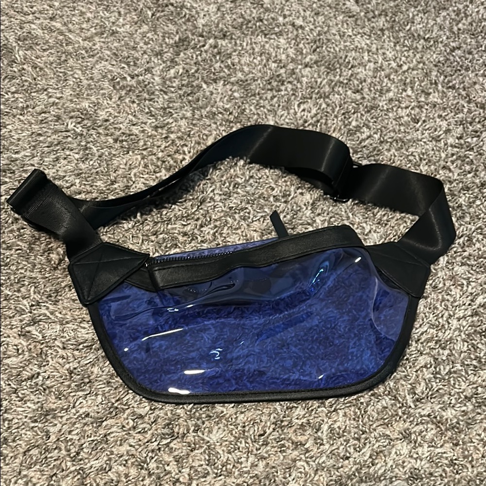 Blue and Black Transparent Belt Bag